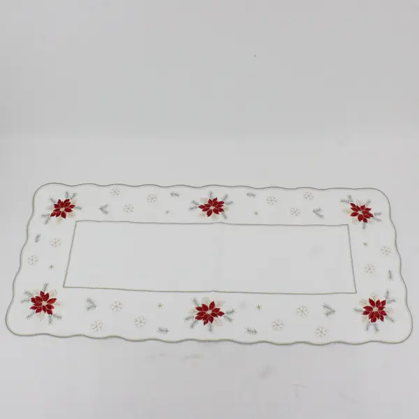 Lot of 2 Yesteryear Poinsettia Embroidered White Christmas Doilies