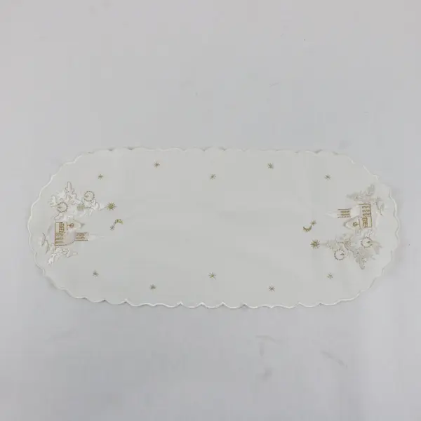 Set of 3 Yesteryear Gold Embroidered White Christmas Doilies 7.75"x17.5"