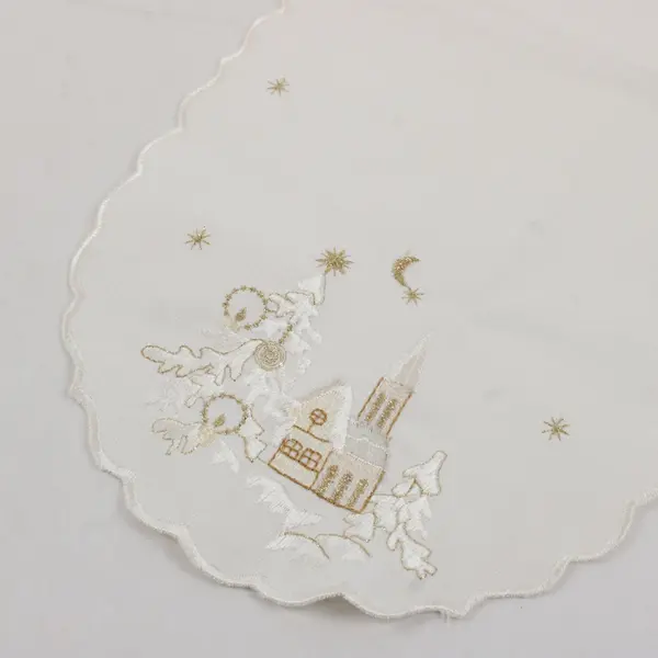Set of 3 Yesteryear Gold Embroidered White Christmas Doilies 7.75"x17.5"