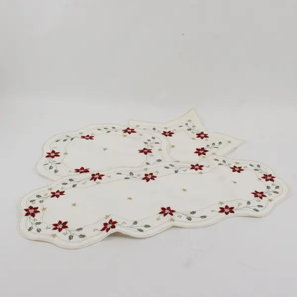 Lot of 3 Yesteryear Matching Poinsettia Embroidered Christmas Doilies