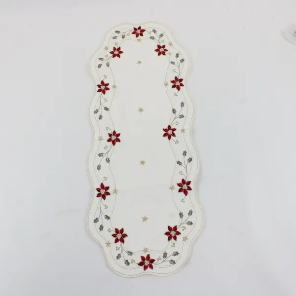 Lot of 3 Yesteryear Matching Poinsettia Embroidered Christmas Doilies