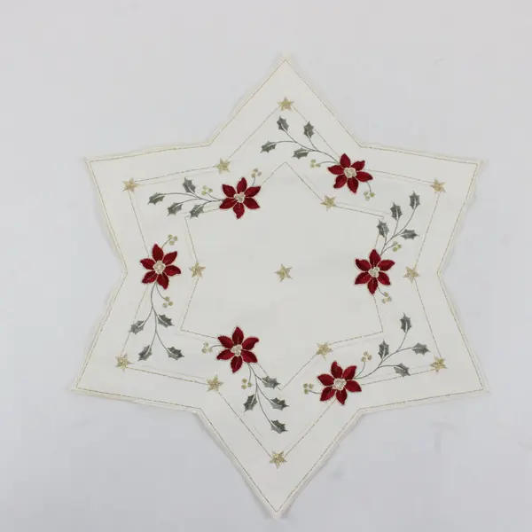 Lot of 3 Yesteryear Matching Poinsettia Embroidered Christmas Doilies