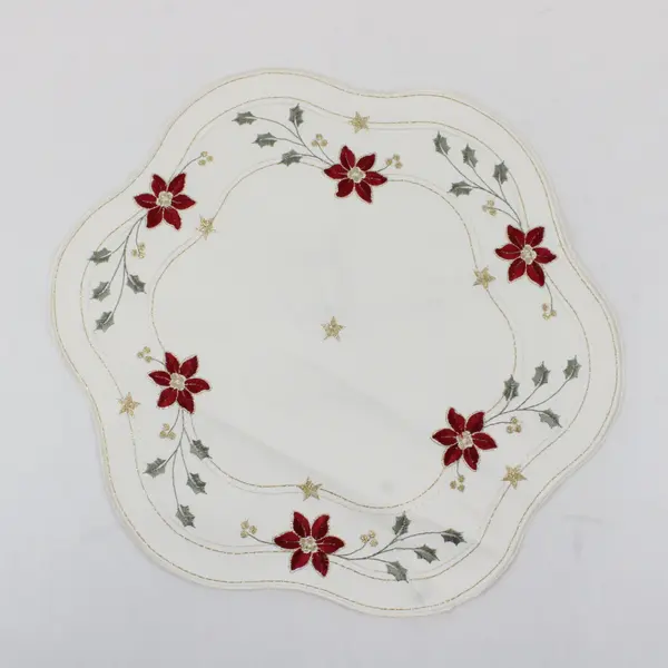 Lot of 3 Yesteryear Matching Poinsettia Embroidered Christmas Doilies
