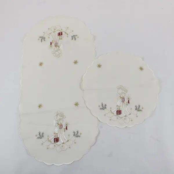 Set of 2 Yesteryear Angel Embroidered White Christmas Doilies