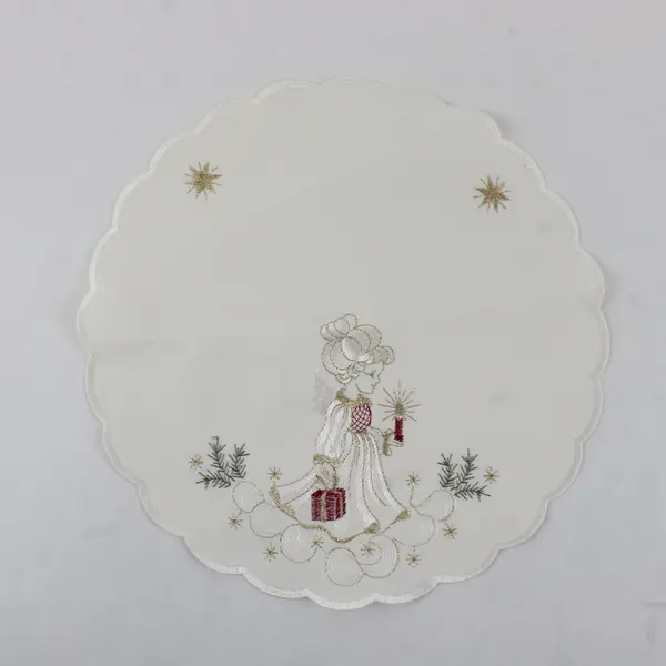 Set of 2 Yesteryear Angel Embroidered White Christmas Doilies