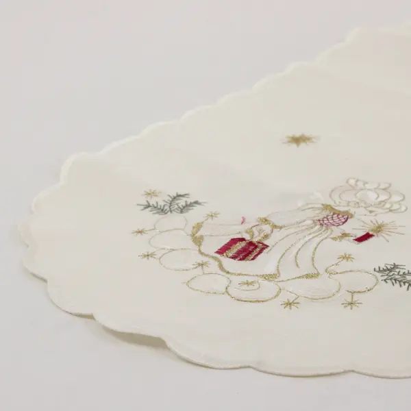 Set of 2 Yesteryear Angel Embroidered White Christmas Doilies