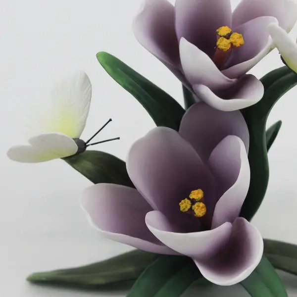 2001 Roman Inc Lavender Crocuses with Butterflies Sculpture