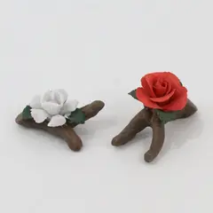 2 Porcelain Rose & Gardenia Flower Sculptures Figurines Decor