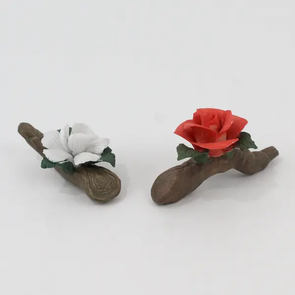 2 Porcelain Rose & Gardenia Flower Sculptures Figurines Decor