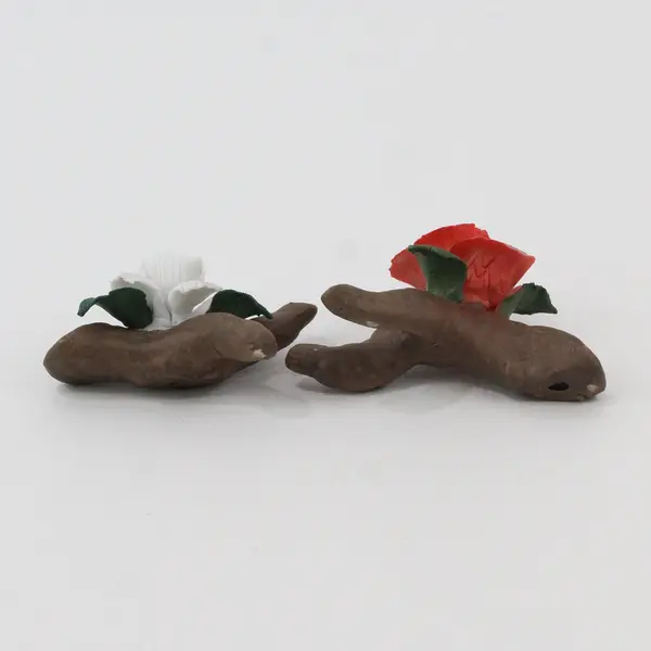2 Porcelain Rose & Gardenia Flower Sculptures Figurines Decor