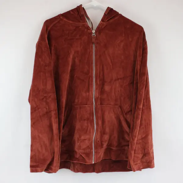 Chic Women's 2X Burnt Orange Velour Zip-Up Hoodie Sweatshirt