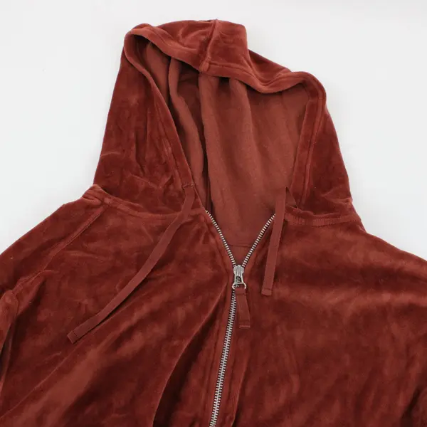 Chic Women's 2X Burnt Orange Velour Zip-Up Hoodie Sweatshirt