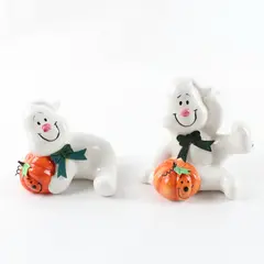Lot of 2 Ceramic Ghost Figurines Halloween Decor White Unbranded