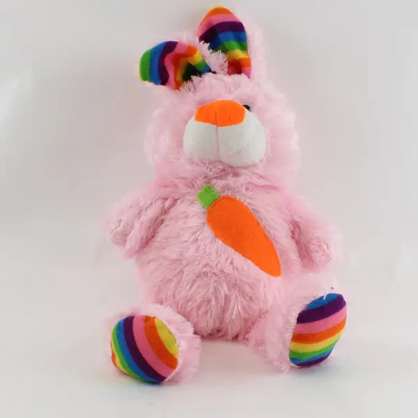 King Plush Pink Easter Bunny Rabbit Stuffy Animal Rainbow Ears Paws Carrot 