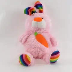 King Plush Pink Easter Bunny Rabbit Stuffy Animal Rainbow Ears Paws Carrot 