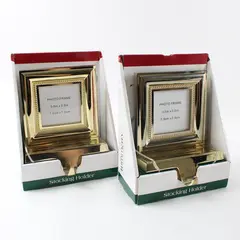 Lot of 2 The Trimmery Gold Tone Stocking Holder with 3"x3" Photo Frame