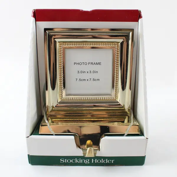 Lot of 2 The Trimmery Gold Tone Stocking Holder with 3"x3" Photo Frame