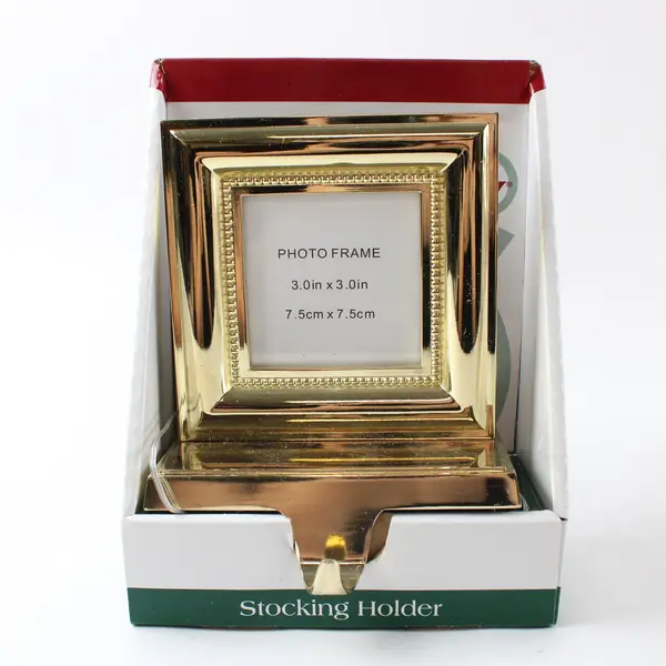 Lot of 2 The Trimmery Gold Tone Stocking Holder with 3"x3" Photo Frame