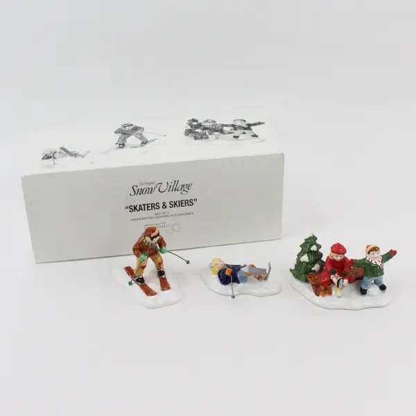 Dept 56 Original Snow Village Skaters & Skiers 3 Piece Set #54755 Box