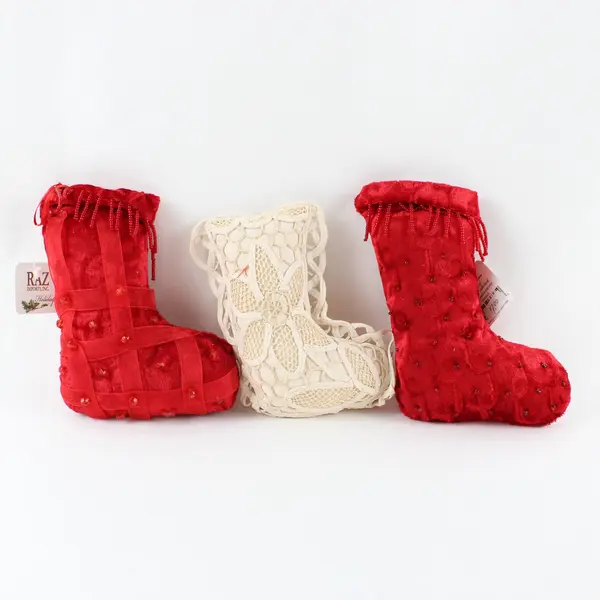 Raz Imports White Red Stocking Plushes Set of 3 Christmas Decor