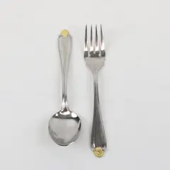Set of 2 Pfaltzgraff Golden Biscayne Stainless Flatware (Salad Fork +Spoon)