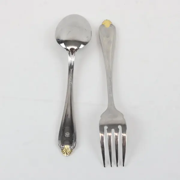 Set of 2 Pfaltzgraff Golden Biscayne Stainless Flatware (Salad Fork +Spoon)
