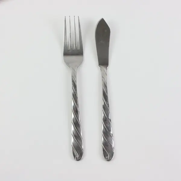 Set of 2 Retroneu Diagonal Stainless Flatware (Butter Spreader + Salad Fork)