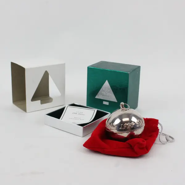 Wallace Silversmiths 1998 Annual Christmas Sleigh Bell 3in Original Box Felt Bag