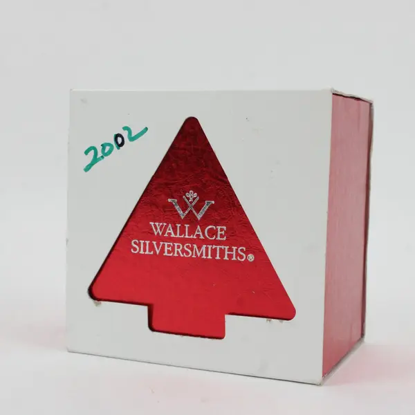 VTG Wallace Silversmiths 2002 Annual Christmas Sleigh Bell Ornament Box/Felt Bag