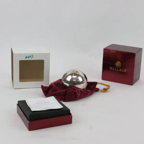 VTG Wallace Silversmiths 2003 Annual Christmas Bell 3" T Original Box Felt Bag