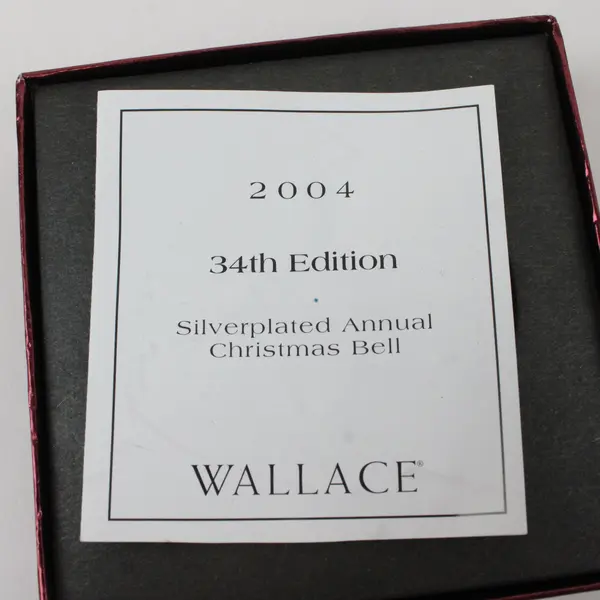 Wallace Silversmiths 2004 Annual Christmas Sleigh Bell 3in Box Felt Bag