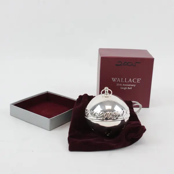 Wallace Silversmiths 2005 35th Anniversary Annual Christmas Bell 3" Box Bag