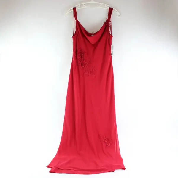 NWT Adrianna Papell Floral Embroidered Sequined Beaded Red Dress Women's 8