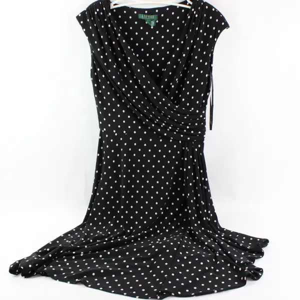 Lauren Ralph Lauren Black White Polka Dot Midi Dress Size 6