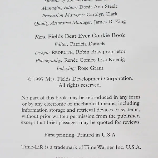 Vintage Time-Life Books Mrs Fields Best Ever Cookie Book! Debbi Fields 1997 HC