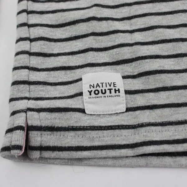 Native Youth Womens Small Gray Black Striped Long Sleeve Top