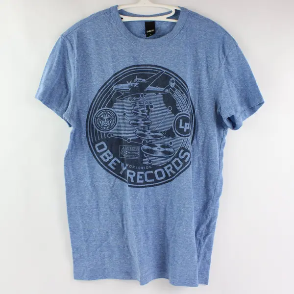 Obey Records Blue Short Sleeve Men's Graphic T-Shirt Size S