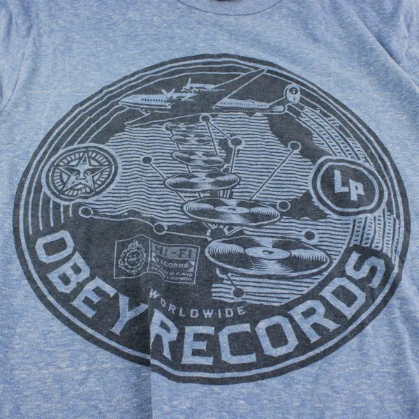 Obey Records Blue Short Sleeve Men's Graphic T-Shirt Size S