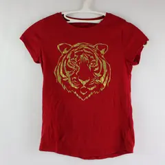 Wonder Nation Girls M 7-8 Red Gold Glitter Tiger Graphic Tee