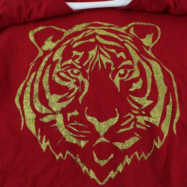 Wonder Nation Girls M 7-8 Red Gold Glitter Tiger Graphic Tee