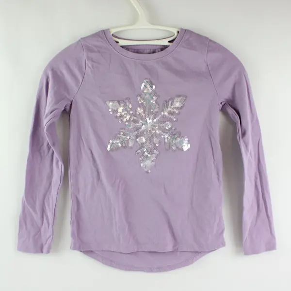 Cat & Jack Girls Sequin Snowflake Tee Lavender Purple Medium 7-8