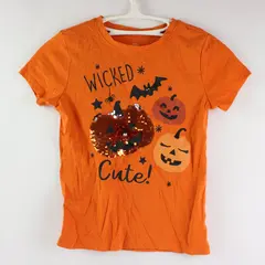 Wonder Nation Girls M 7-8 Wicked Cute Sequined Orange Halloween T-Shirt