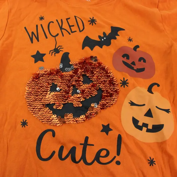 Wonder Nation Girls M 7-8 Wicked Cute Sequined Orange Halloween T-Shirt