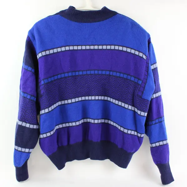 VTG Ciao Blue Purple Geometric Button-Front Cardigan Womens 16