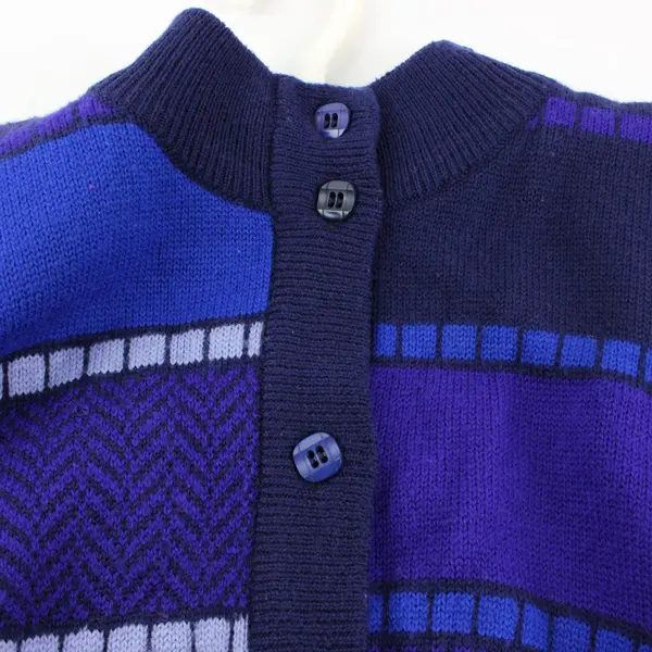 VTG Ciao Blue Purple Geometric Button-Front Cardigan Womens 16