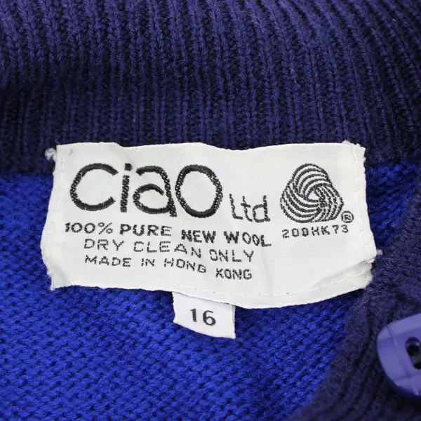 VTG Ciao Blue Purple Geometric Button-Front Cardigan Womens 16