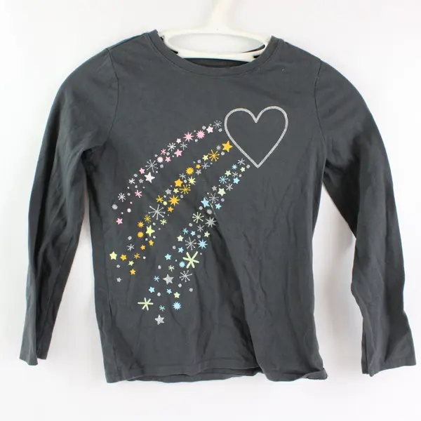 Cat & Jack Girls Sparkly Heart Graphic Long Sleeve Tee Med 7-8