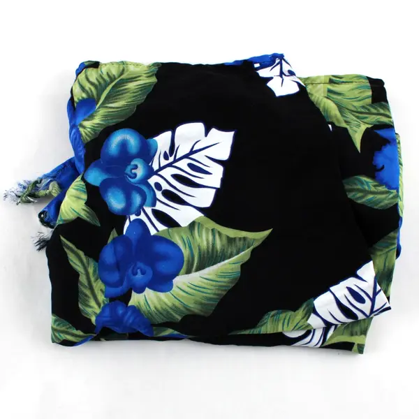 Hibiscus Collection Hawaii Floral Print Black Scarf 20x64