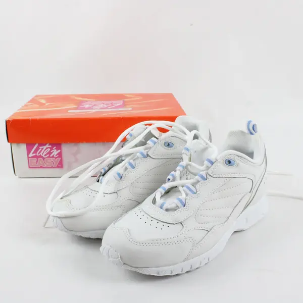 Lite 'N Easy White Blue Accent Sneakers Women's Size 6.5 Genuine Leather
