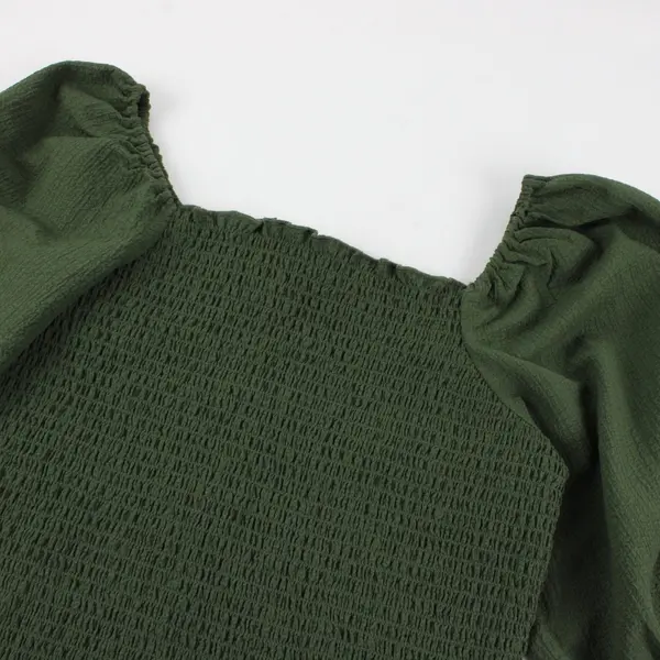 INC International Concepts Green Ruffle Puff Smocked Square Neck Long Sleeve M